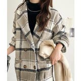 起毛ブークレチェック柄コクーンシルエットダブルジャケットコート | Classical Elf  | 詳細画像4 