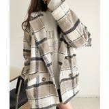 起毛ブークレチェック柄コクーンシルエットダブルジャケットコート | Classical Elf  | 詳細画像5 