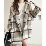 起毛ブークレチェック柄コクーンシルエットダブルジャケットコート | Classical Elf  | 詳細画像6 