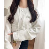 きらめく魔法に甘さを添えて♪リボンブローチ使い長袖ラメ入りツイードジャケット | Classical Elf  | 詳細画像8 