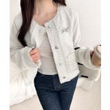 きらめく魔法に甘さを添えて♪リボンブローチ使い長袖ラメ入りツイードジャケット | Classical Elf  | 詳細画像14 