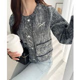 きらめく魔法に甘さを添えて♪リボンブローチ使い長袖ラメ入りツイードジャケット | Classical Elf  | 詳細画像16 