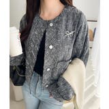 きらめく魔法に甘さを添えて♪リボンブローチ使い長袖ラメ入りツイードジャケット | Classical Elf  | 詳細画像17 