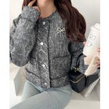 きらめく魔法に甘さを添えて♪リボンブローチ使い長袖ラメ入りツイードジャケット | Classical Elf  | 詳細画像22 