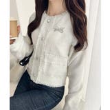 きらめく魔法に甘さを添えて♪リボンブローチ使い長袖ラメ入りツイードジャケット | Classical Elf  | 詳細画像6 