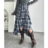 ネイビー | 旬のレイヤード風スタイルが楽しめる！シャツ巻き風チェック柄スカート | Classical Elf 