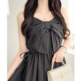 ブラック | 【mily bilet】春夏に映える♪ビッグリボンチェック柄ティアードワンピース… | Classical Elf 