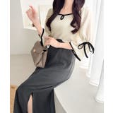 アイボリー×チャコール | 【mily bilet】さりげないスリットにきゅん♪袖リボン付き配色パイピング異… | Classical Elf 