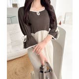 モカ×オフベージュ | 【mily bilet】さりげないスリットにきゅん♪袖リボン付き配色パイピング異… | Classical Elf 