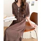 ブラウン | 【mily bilet】1枚で華やぐ♪揺れ感シアーフリルリボンプリーツロングワン… | Classical Elf 