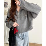 大人可愛いクラッシュトップス。ダメージハーフジップ胸刺繍ニット | Classical Elf | 詳細画像5
