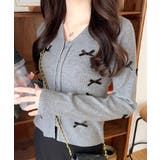 グレー | 【mily bilet】程よい甘さで大人フェミニン。リボン使いVネックカーディガ… | Classical Elf