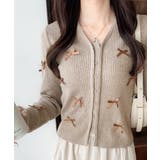 ベージュ | 【mily bilet】程よい甘さで大人フェミニン。リボン使いVネックカーディガ… | Classical Elf