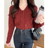 バーガンディー | 【mily bilet】程よい甘さで大人フェミニン。リボン使いVネックカーディガ… | Classical Elf