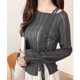 チャコールグレー | 可愛さ倍増！ドロストリボンシアー長袖オフショルリブニット | Classical Elf 