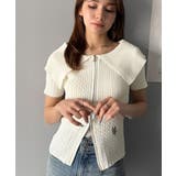 抜け感レディースタイル。ロゴ刺繍オフショル２WAYダブルジップケーブル柄サマーニ… | Classical Elf  | 詳細画像7 