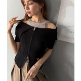 抜け感レディースタイル。ロゴ刺繍オフショル２WAYダブルジップケーブル柄サマーニ… | Classical Elf  | 詳細画像15 