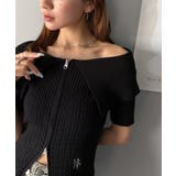 ブラック | 抜け感レディースタイル。ロゴ刺繍オフショル２WAYダブルジップケーブル柄サマーニ… | Classical Elf 