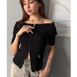 抜け感レディースタイル。ロゴ刺繍オフショル２WAYダブルジップケーブル柄サマーニ… | Classical Elf  | 詳細画像18 