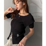 抜け感レディースタイル。ロゴ刺繍オフショル２WAYダブルジップケーブル柄サマーニ… | Classical Elf  | 詳細画像20 