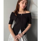 抜け感レディースタイル。ロゴ刺繍オフショル２WAYダブルジップケーブル柄サマーニ… | Classical Elf  | 詳細画像23 