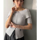 抜け感レディースタイル。ロゴ刺繍オフショル２WAYダブルジップケーブル柄サマーニ… | Classical Elf  | 詳細画像25 