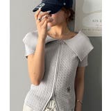 抜け感レディースタイル。ロゴ刺繍オフショル２WAYダブルジップケーブル柄サマーニ… | Classical Elf  | 詳細画像28 