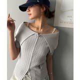 抜け感レディースタイル。ロゴ刺繍オフショル２WAYダブルジップケーブル柄サマーニ… | Classical Elf  | 詳細画像30 