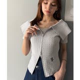 抜け感レディースタイル。ロゴ刺繍オフショル２WAYダブルジップケーブル柄サマーニ… | Classical Elf  | 詳細画像33 