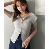 抜け感レディースタイル。ロゴ刺繍オフショル２WAYダブルジップケーブル柄サマーニ… | Classical Elf  | 詳細画像34 