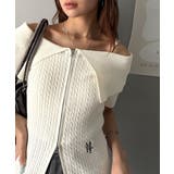 抜け感レディースタイル。ロゴ刺繍オフショル２WAYダブルジップケーブル柄サマーニ… | Classical Elf  | 詳細画像2 