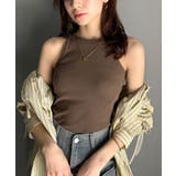 ブラウン | シンプルに1枚でも着られる♪カップ付きテレコリブアメスリタンクトップ | Classical Elf