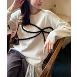 アイボリー×ブラック | 【mily bilet】ゆるっと可愛げ、ふわっと存在感。リボンフェザーコード刺繍… | Classical Elf 