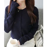 ネイビー | 【mily bilet】アイレット柄くるみボタンニットカーディガン | Classical Elf