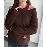 ブラウン | 【mily bilet】洗練されたレイヤードスタイル！プレート使い異素材ニットレ… | Classical Elf 