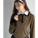 重ね着風で上品見え◎レイヤード風シャツダブル襟使いカフス切り替えニットプルオーバ… | Classical Elf  | 詳細画像11 
