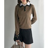 重ね着風で上品見え◎レイヤード風シャツダブル襟使いカフス切り替えニットプルオーバ… | Classical Elf  | 詳細画像13 