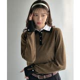 重ね着風で上品見え◎レイヤード風シャツダブル襟使いカフス切り替えニットプルオーバ… | Classical Elf  | 詳細画像15 