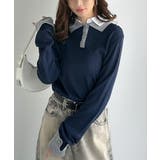 重ね着風で上品見え◎レイヤード風シャツダブル襟使いカフス切り替えニットプルオーバ… | Classical Elf  | 詳細画像16 