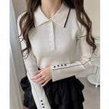 【mily bilet】配色ラインがポイント♪上品なポロ襟リブニット | Classical Elf  | 詳細画像10 