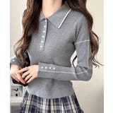 【mily bilet】配色ラインがポイント♪上品なポロ襟リブニット | Classical Elf  | 詳細画像11 