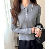 【mily bilet】配色ラインがポイント♪上品なポロ襟リブニット | Classical Elf  | 詳細画像16 