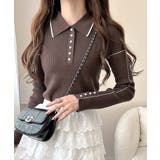 【mily bilet】配色ラインがポイント♪上品なポロ襟リブニット | Classical Elf  | 詳細画像20 