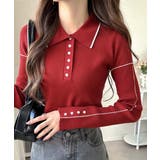 【mily bilet】配色ラインがポイント♪上品なポロ襟リブニット | Classical Elf  | 詳細画像32 