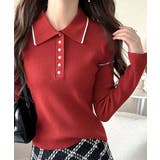 【mily bilet】配色ラインがポイント♪上品なポロ襟リブニット | Classical Elf  | 詳細画像36 