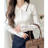 【mily bilet】配色ラインがポイント♪上品なポロ襟リブニット | Classical Elf  | 詳細画像1 