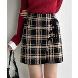 ブラック | 【mily bilet】旬なクラシカルムード◎巻きスカート風リボン使いチェックニ… | Classical Elf 