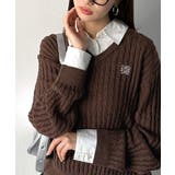 一枚着るだけで、重ね着風。シャツレイヤード風ロゴ刺繍リブニットプルオーバー | Classical Elf  | 詳細画像18 