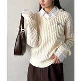 一枚着るだけで、重ね着風。シャツレイヤード風ロゴ刺繍リブニットプルオーバー | Classical Elf  | 詳細画像4 