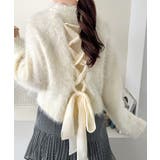 アイボリー | 背中で惹きつける、大人の甘さ。バッグリボンレースアップ衿レースレイヤードニットプ… | Classical Elf 